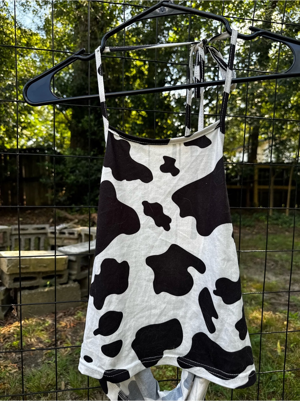 Women’s Cow Print Tie-Strap Crop Top - Black & White